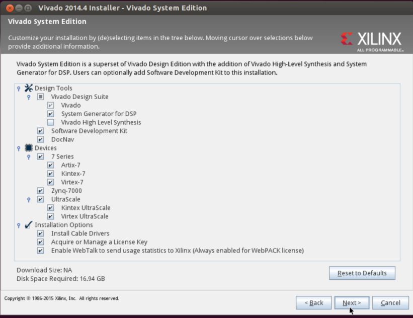 Vivado Installation Configuration